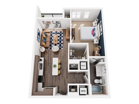 Floor plan for 1 bed, 1 bath, 747 sqft